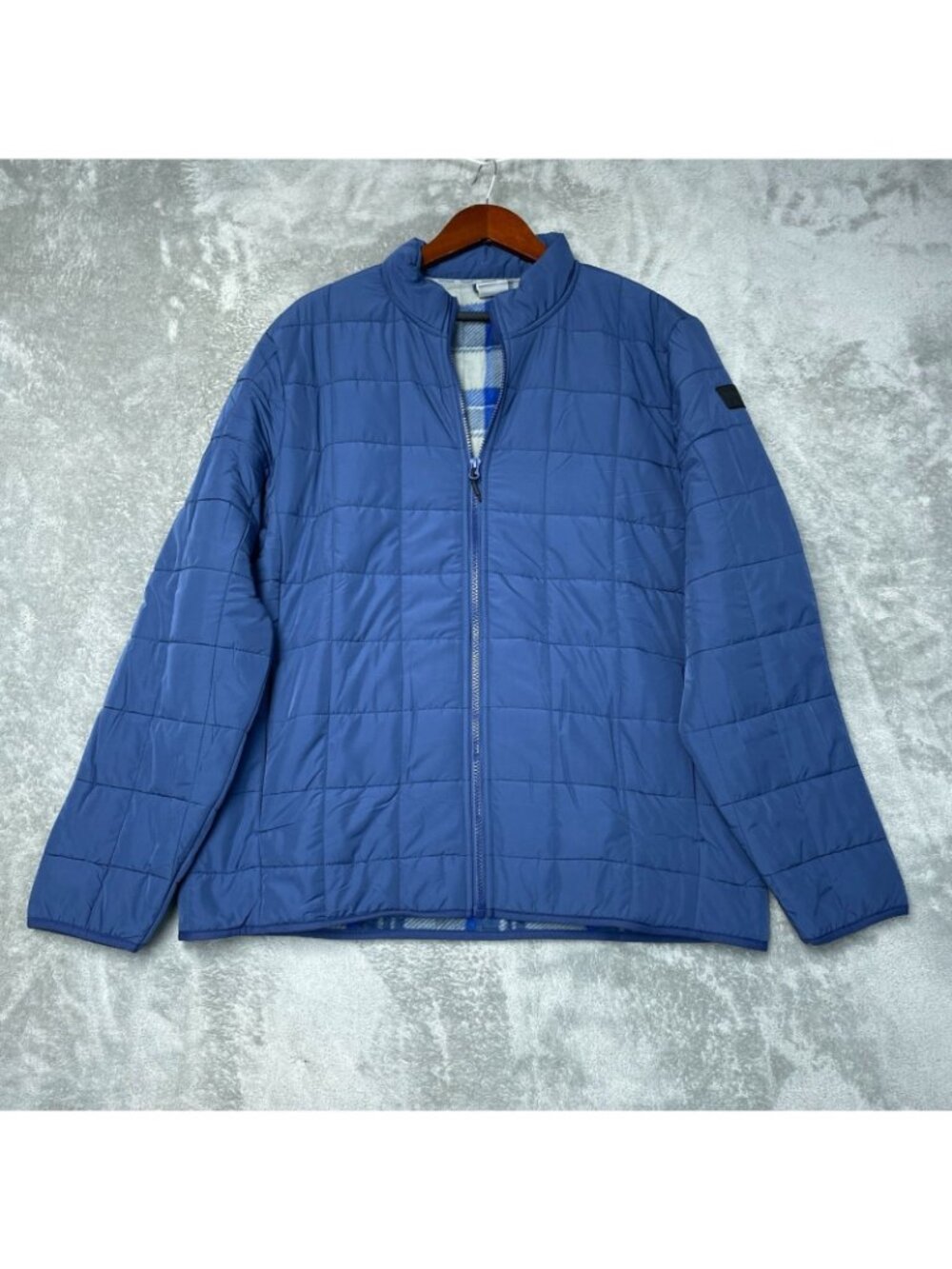 Voyager Men's L Blue Polar Fleece Lined Puffer Jacket Water-Resistant Poly e1555